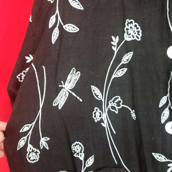 ALY WEAR Vintage Linen Floral Dragonfly Button Down Womens Size Small Lagenlook - Picture 6 of 9